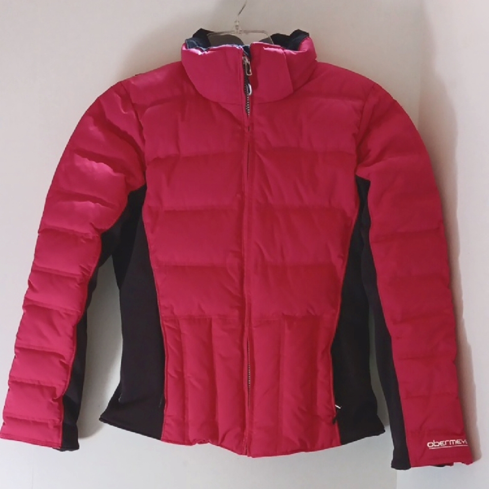 OBERMEYER FUSHIA & BLACK PUFFER GOOSE DOWN SKI JACKET/COAT